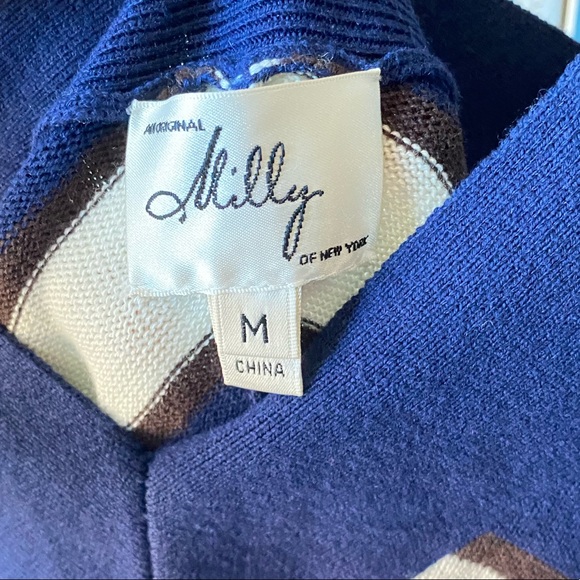 Molly | Navy Chevron Stripe Cashmere Silk Dress - Picture 9 of 10